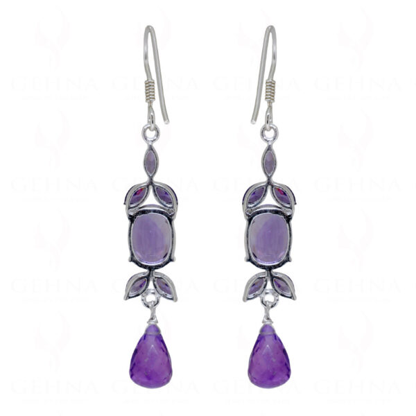 Amethyst Teardrop Shaped Gemstone Studded 925 Silver Earrings SE04-1068