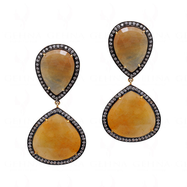 Yellow Sapphire Gemstone Studded 925 Solid Silver Earrings Se011069