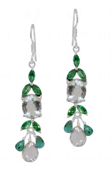 Aquamarine & T-Savorite Gemstone Studded 925 Sterling Silver Earrings SE04-1069