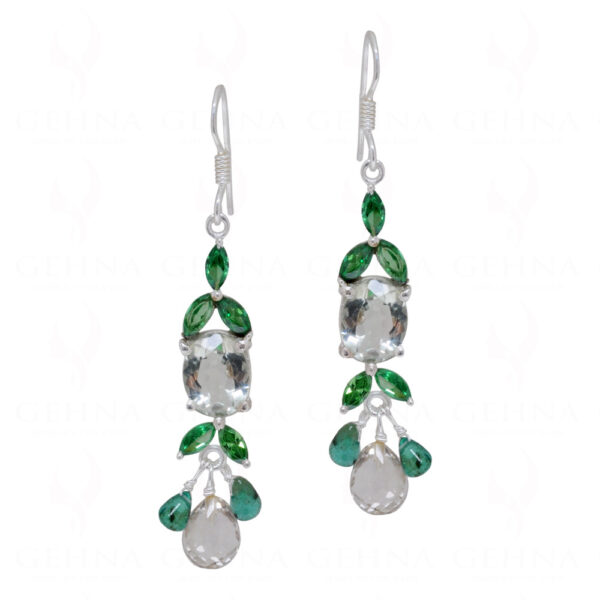 Aquamarine & T-Savorite Gemstone Studded 925 Sterling Silver Earrings SE04-1069