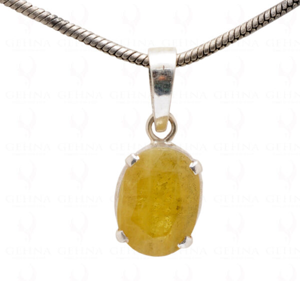 Indian Mines Yellow Sapphire Oval Shape Gemstone 925 Silver Pendant SP02-1069