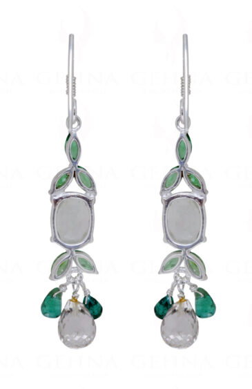 Aquamarine & T-Savorite Gemstone Studded 925 Sterling Silver Earrings SE04-1069