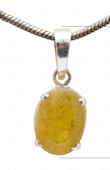 Indian Mines Yellow Sapphire Oval Shape Gemstone 925 Silver Pendant SP02-1069