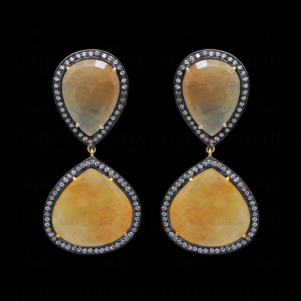 Yellow Sapphire Gemstone Studded 925 Solid Silver Earrings Se011069