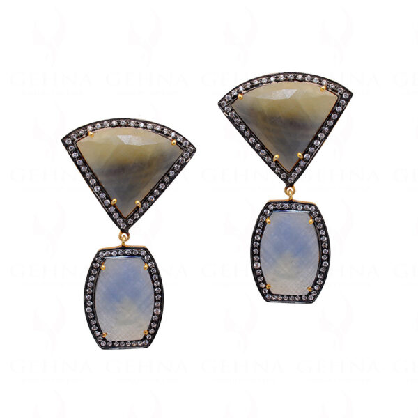 Blue Sapphire Fancy Shape Gemstone Studded 925 Solid Silver Earrings Se011070