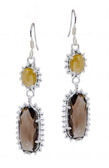 Smoky & Citrine Gemstone Studded 925 Sterling Silver Earrings SE04-1070