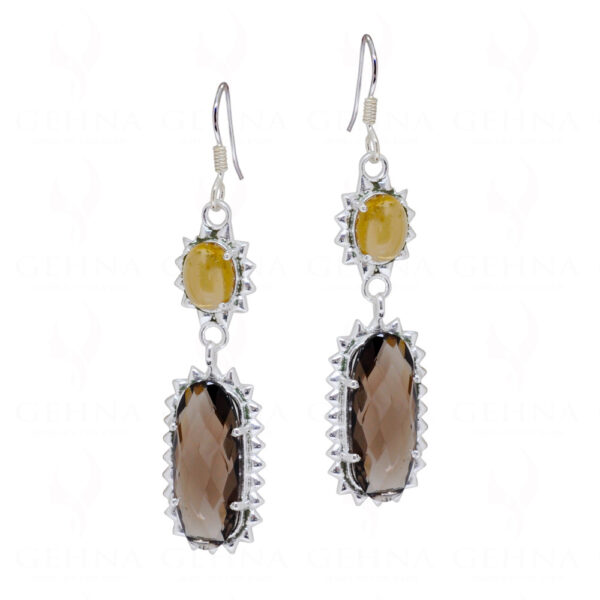 Smoky & Citrine Gemstone Studded 925 Sterling Silver Earrings SE04-1070