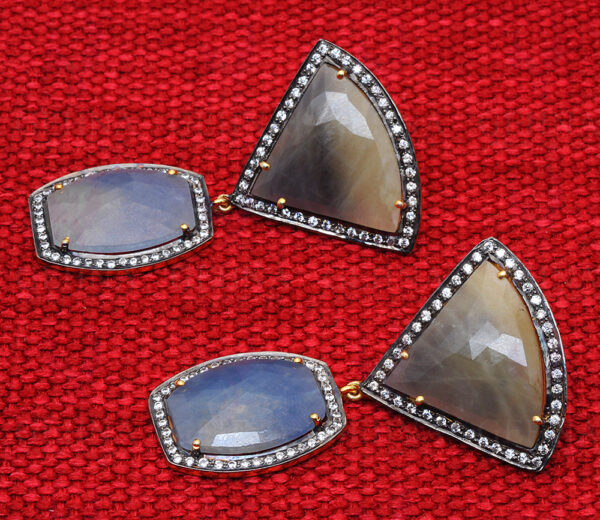 Blue Sapphire Fancy Shape Gemstone Studded 925 Solid Silver Earrings Se011070