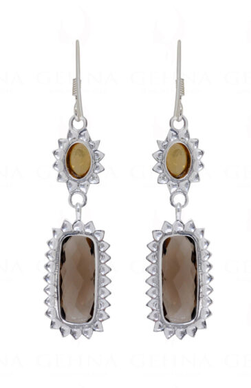Smoky & Citrine Gemstone Studded 925 Sterling Silver Earrings SE04-1070