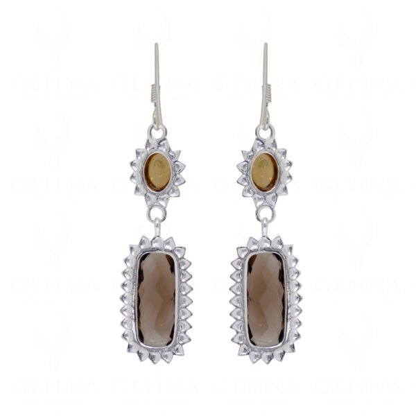 Smoky & Citrine Gemstone Studded 925 Sterling Silver Earrings SE04-1070