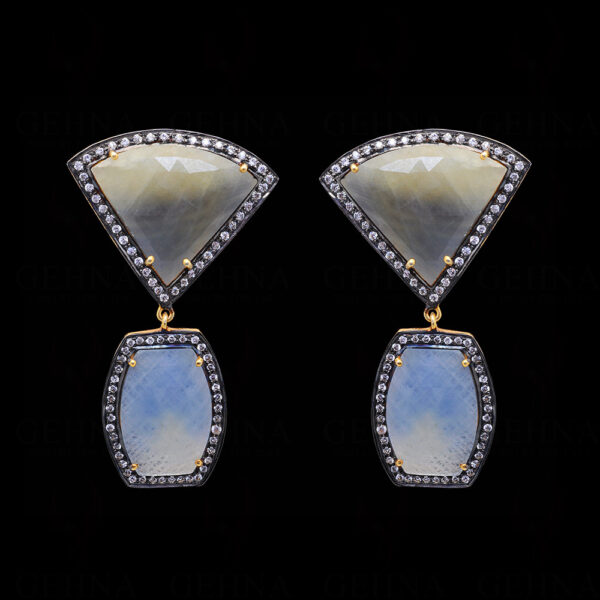 Blue Sapphire Fancy Shape Gemstone Studded 925 Solid Silver Earrings Se011070