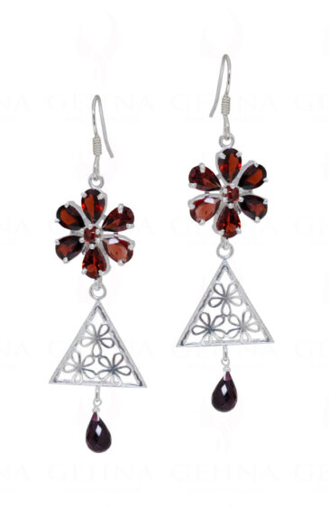 Red Garnet Teardrop Shaped Gemstone Studded 925 Sterling Earrings SE04-1071