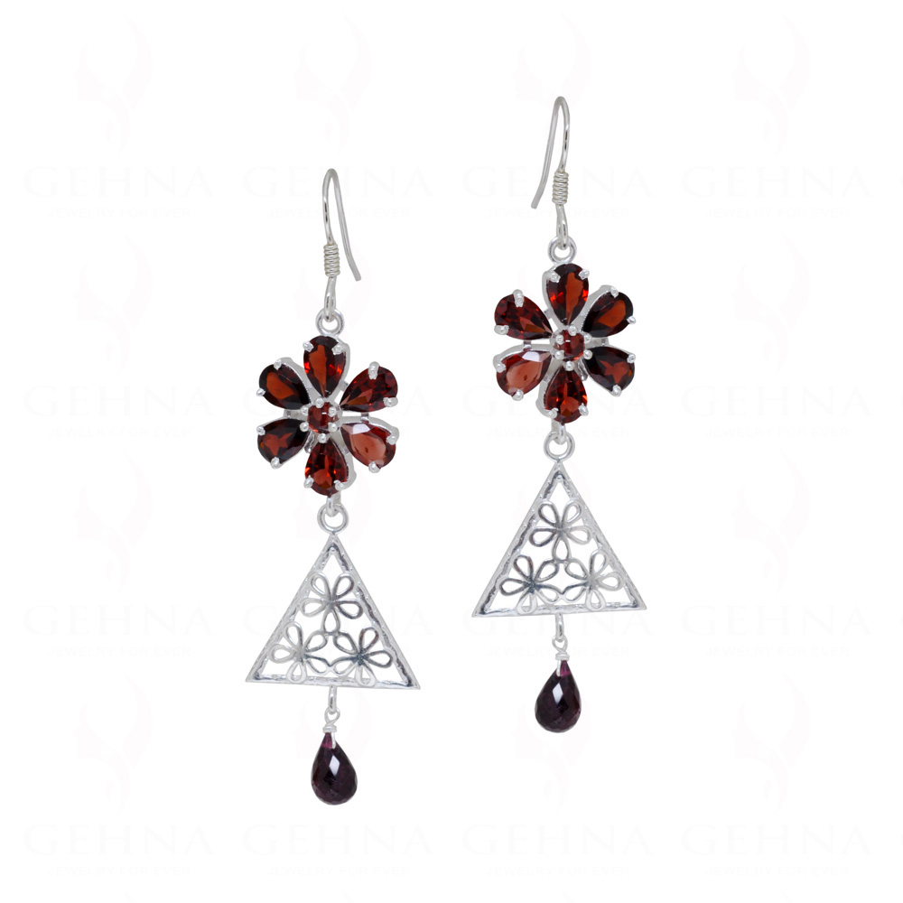 Red Garnet Teardrop Shaped Gemstone Studded 925 Sterling Earrings SE04-1071