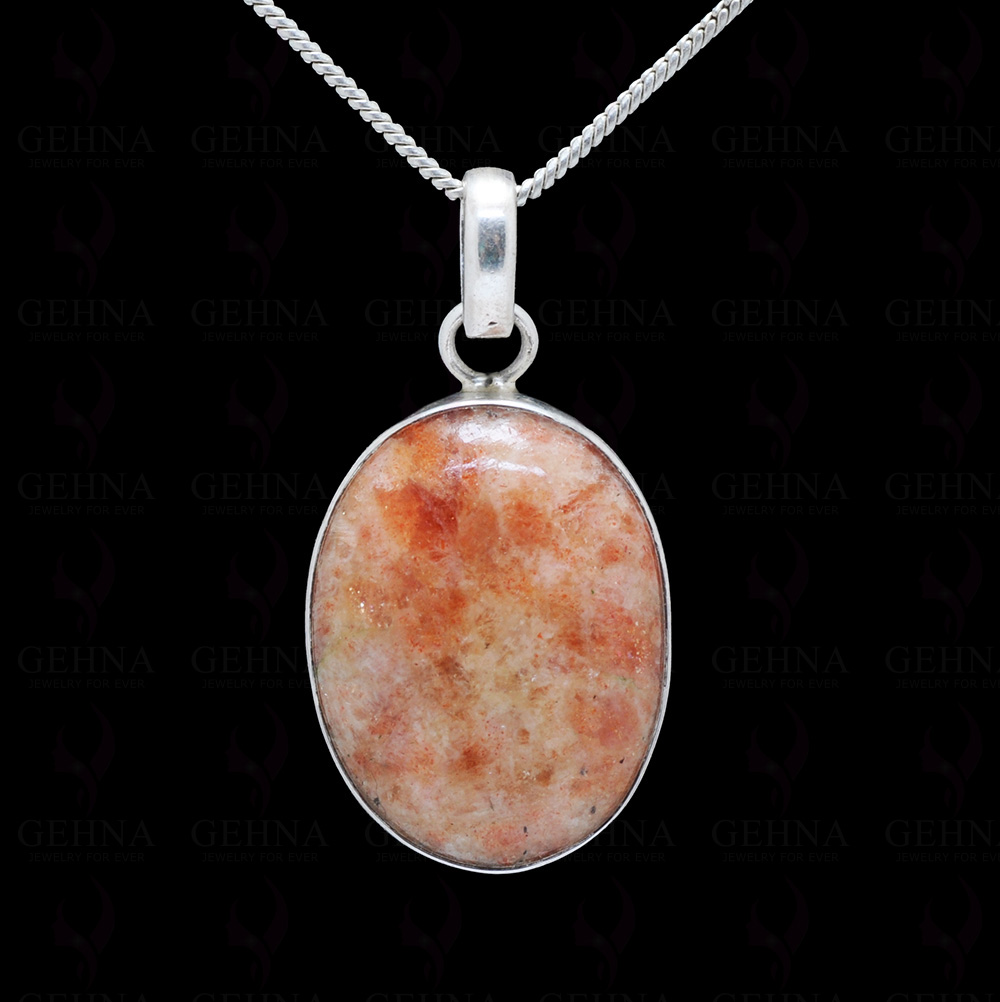 Sunstone Oval Shape Gemstone Studded 925 Sterling Silver Pendant Sp031071