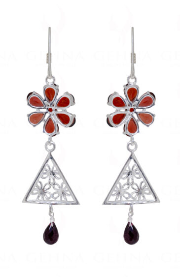 Red Garnet Teardrop Shaped Gemstone Studded 925 Sterling Earrings SE04-1071