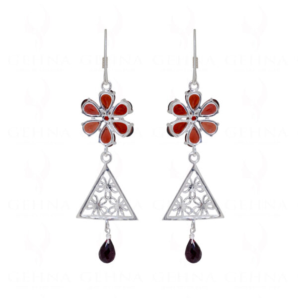 Red Garnet Teardrop Shaped Gemstone Studded 925 Sterling Earrings SE04-1071