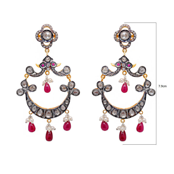 Ruby & White Sapphire Rose Cut Polki Earrings In 925 Sterling Silver Se011071