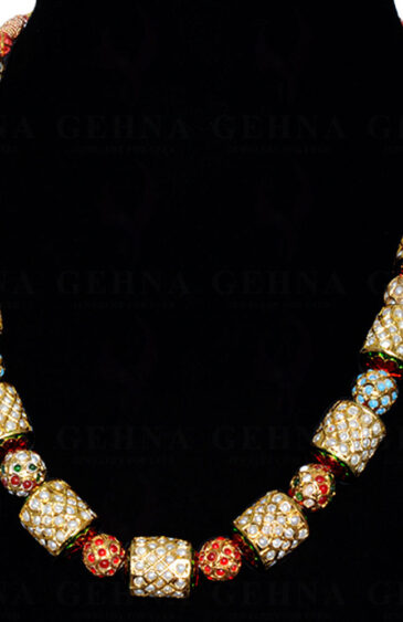 Multi Color Stone Studded Jadau Ball Necklace & Earring Set Ln011072