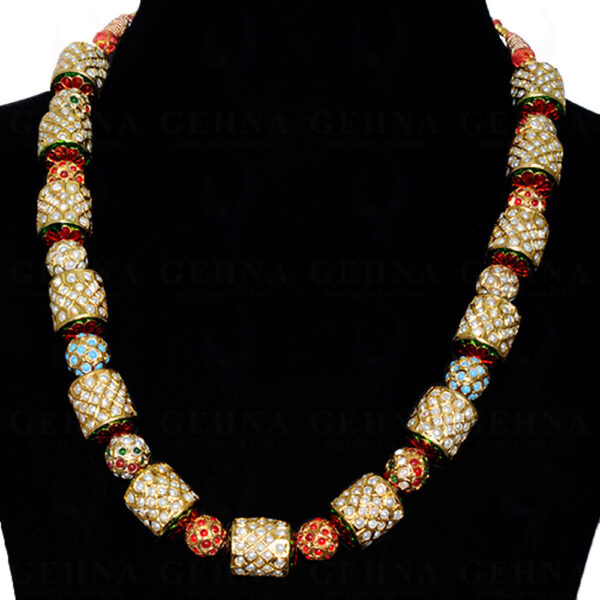 Multi Color Stone Studded Jadau Ball Necklace & Earring Set Ln011072