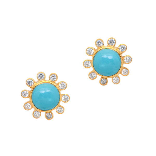 Turquoise & Topaz Gemstone Studded Handmade 925 Silver Earrings Se011072