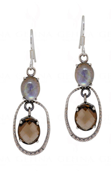 Labradorite & Smoky Gemstone Studded 925 Sterling Silver Earrings SE04-1072