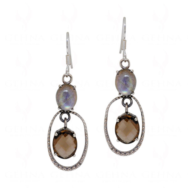 Labradorite & Smoky Gemstone Studded 925 Sterling Silver Earrings SE04-1072