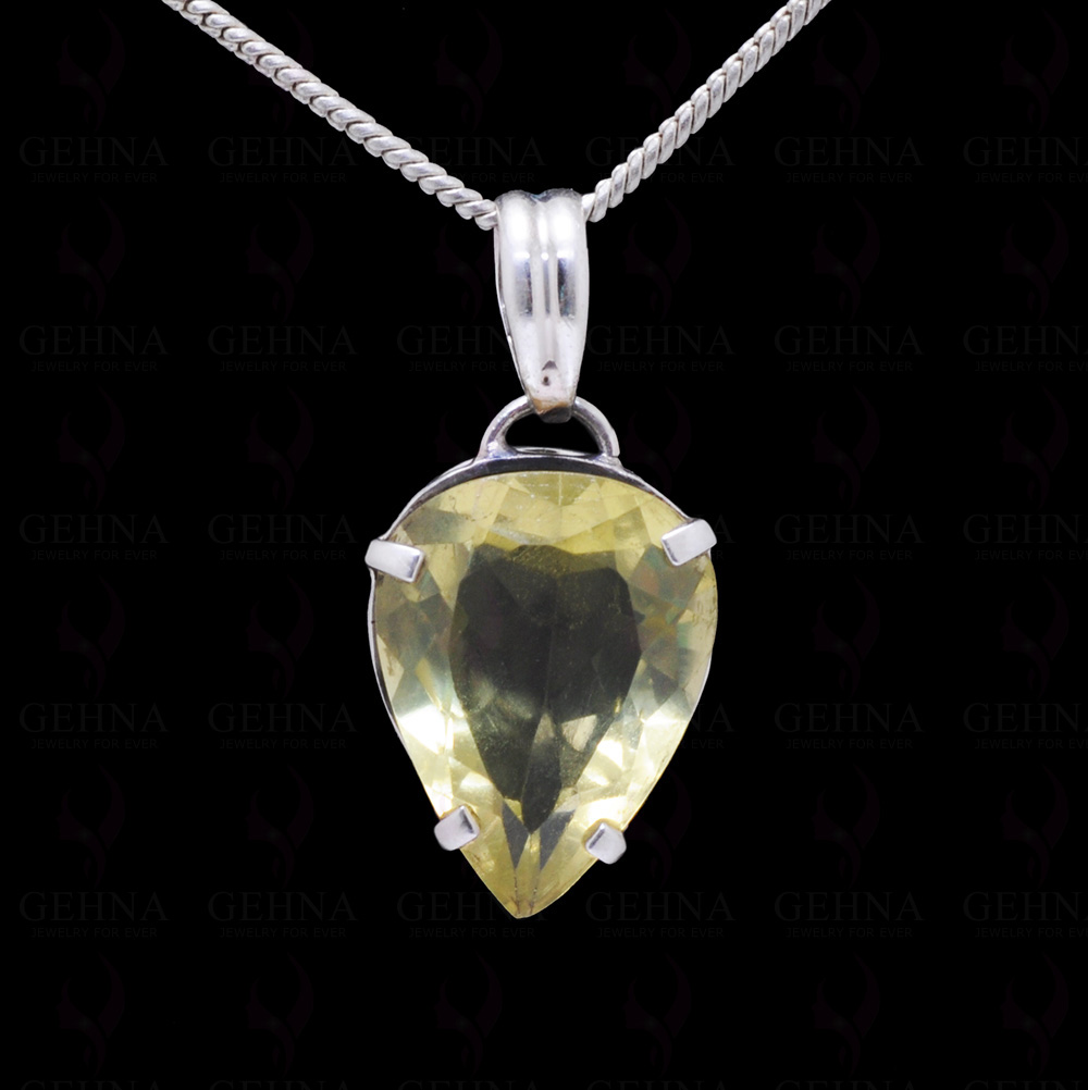 Pear Shape Lemon Topaz Gemstone Studded 925 Sterling Silver Pendant Sp031072