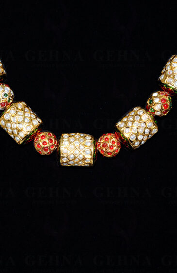 Multi Color Stone Studded Jadau Ball Necklace & Earring Set Ln011072