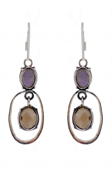 Labradorite & Smoky Gemstone Studded 925 Sterling Silver Earrings SE04-1072