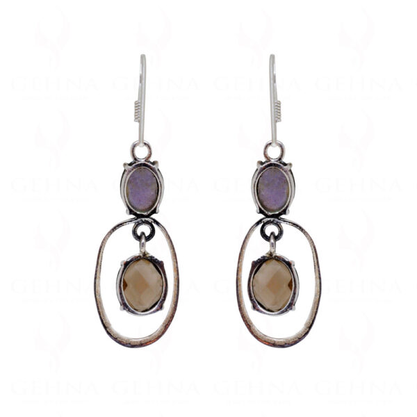 Labradorite & Smoky Gemstone Studded 925 Sterling Silver Earrings SE04-1072