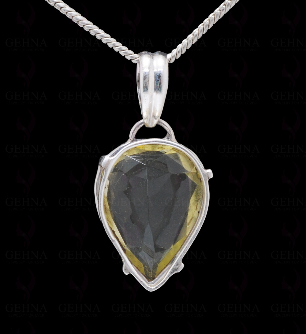 Pear Shape Lemon Topaz Gemstone Studded 925 Sterling Silver Pendant Sp031072