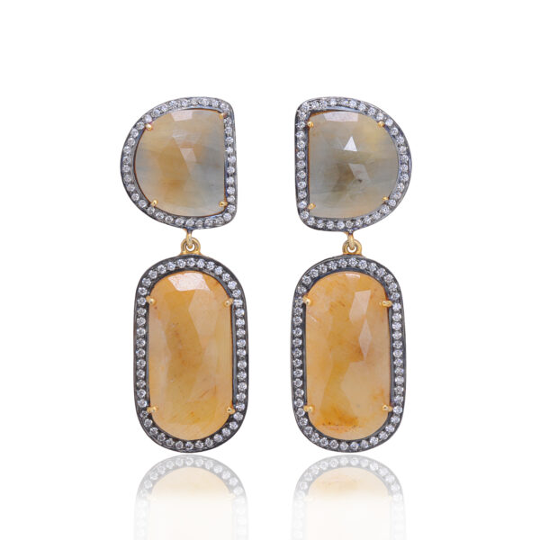 Yellow Sapphire Gemstone Studded 925 Solid Silver Earrings Se011074