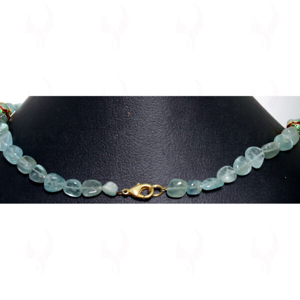 Natural Aquamarine Gemstone Bead With Jadau Balls Necklace & Earring Ln011074