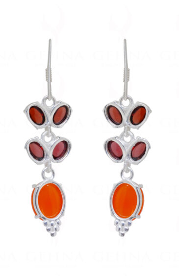 Garnet & Carnelian Gemstone Knotted With 925 Sterling Silver Earrings SE04-1074