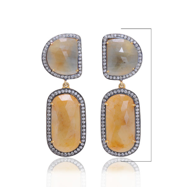 Yellow Sapphire Gemstone Studded 925 Solid Silver Earrings Se011074