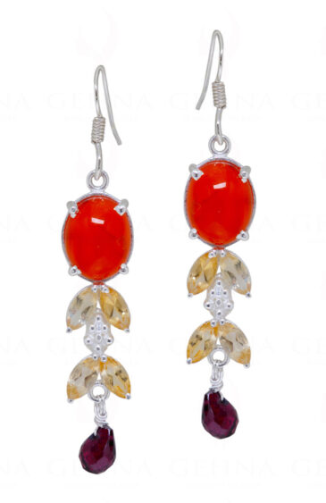 Tourmaline, Citrine & Carnelian Gemstone Studded 925 Silver Earrings SE04-1075