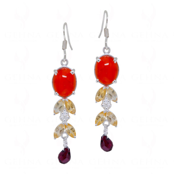 Tourmaline, Citrine & Carnelian Gemstone Studded 925 Silver Earrings SE04-1075