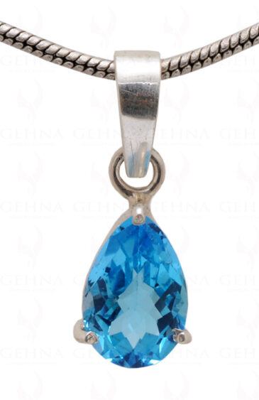 Swiss Blue Topaz Pear Shape Gemstone 925 Silver Pendant SP02-1075