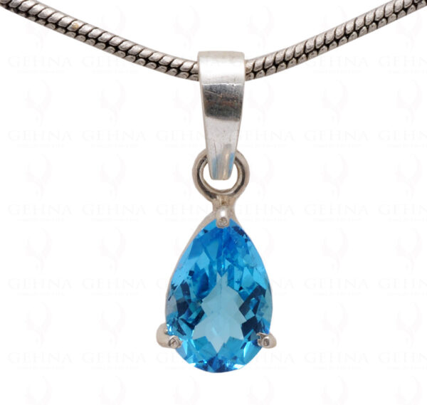 Swiss Blue Topaz Pear Shape Gemstone 925 Silver Pendant SP02-1075