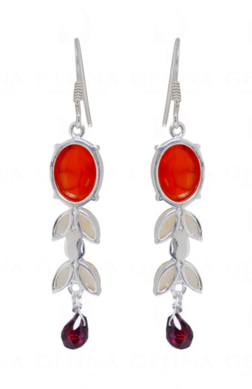 Tourmaline, Citrine & Carnelian Gemstone Studded 925 Silver Earrings SE04-1075