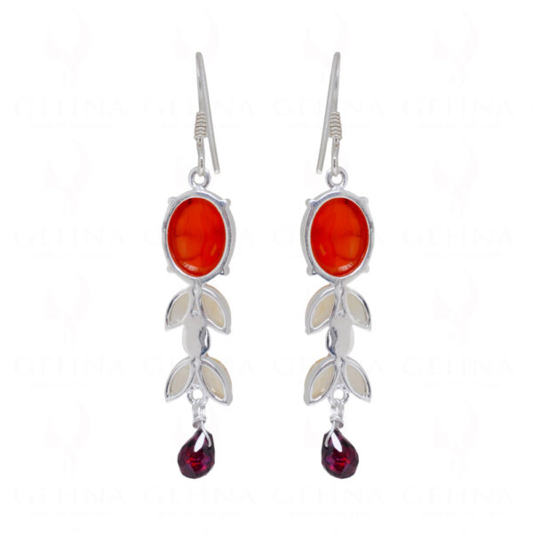 Tourmaline, Citrine & Carnelian Gemstone Studded 925 Silver Earrings SE04-1075