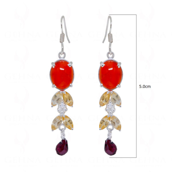 Tourmaline, Citrine & Carnelian Gemstone Studded 925 Silver Earrings SE04-1075