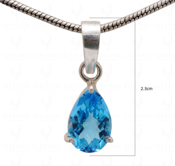 Swiss Blue Topaz Pear Shape Gemstone 925 Silver Pendant SP02-1075