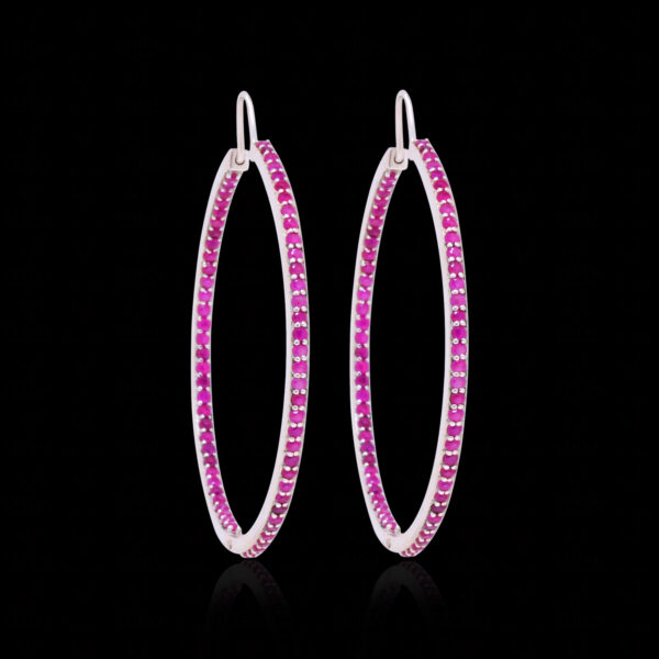 Ruby Gemstone Studded Hoop Style Beautiful 925 Sterling Silver Earrings Se011075