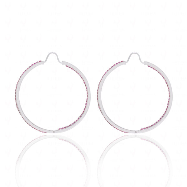 Ruby Gemstone Studded Hoop Style Beautiful 925 Sterling Silver Earrings Se011075