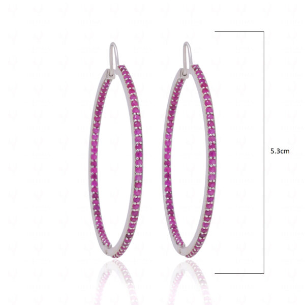 Ruby Gemstone Studded Hoop Style Beautiful 925 Sterling Silver Earrings Se011075