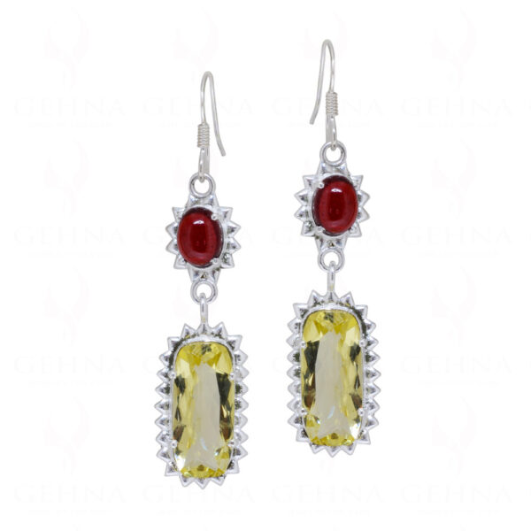 Garnet & Lemon Topaz Gemstone Studded 925 Sterling Silver Earrings  SE04-1076