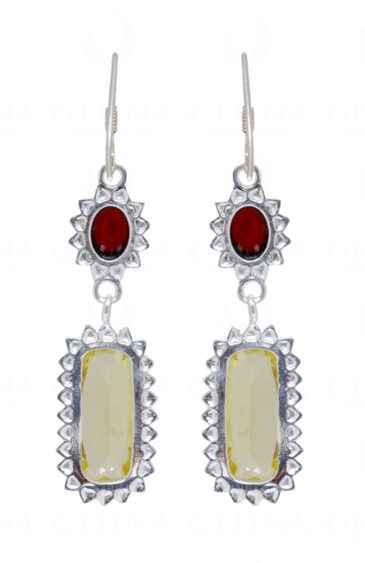 Garnet & Lemon Topaz Gemstone Studded 925 Sterling Silver Earrings  SE04-1076