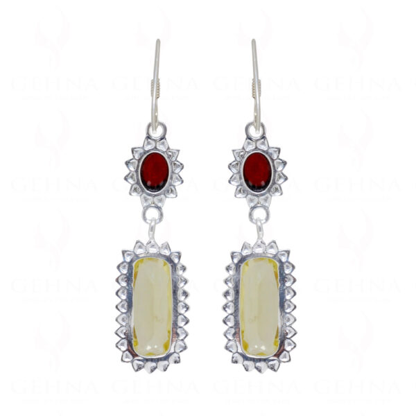 Garnet & Lemon Topaz Gemstone Studded 925 Sterling Silver Earrings  SE04-1076