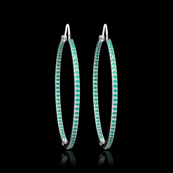 Emerald Gemstone Studded Hoop Style Beautiful 925 Silver Earrings Se011076